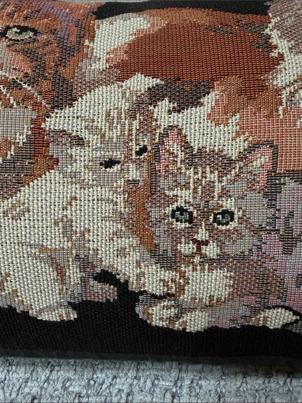 Cottagecore Kitty Cats Embroidered Tapestry Pillow Cat Decor Black Tan Ivory
